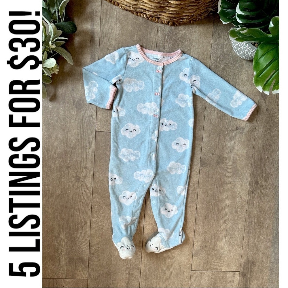 Carter's Blue Cloud Button Footies Sleep & Play Print Baby Girl One Piece 9 M